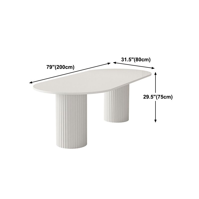 Stone Top Dining Table Modern Oval Dining Table in White with Double Pedestal