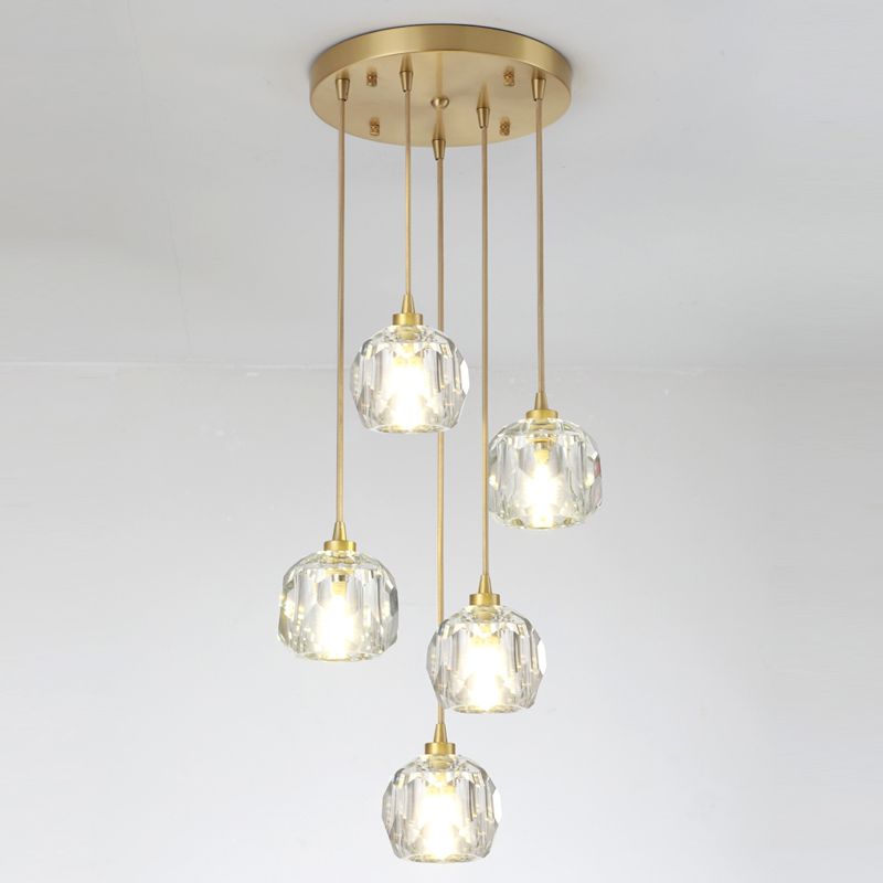 Round Down Lighting Pendant Modern Style Crystal Coppery Suspension Pendant Light