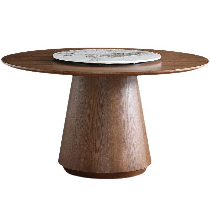 Pedestal Base Is Designed for a Round Coffee Table Made of Walnut Wood