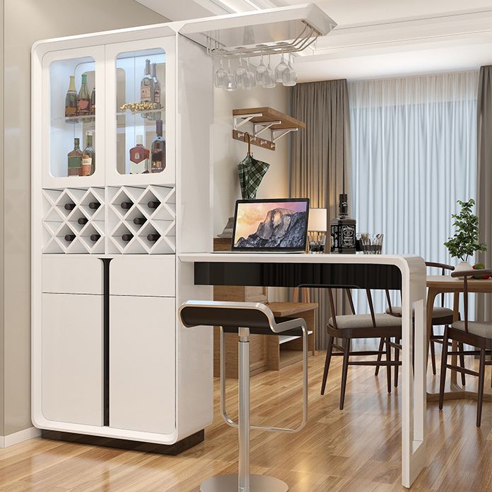 Modern Rectangle Bar Table Artificial Wood Base with Wine Cabinet for Living Room