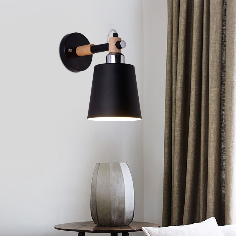 Modern Creative Single Wall Light Wooden Dome Macaron Wall Lamp with Wrought Iron Shade