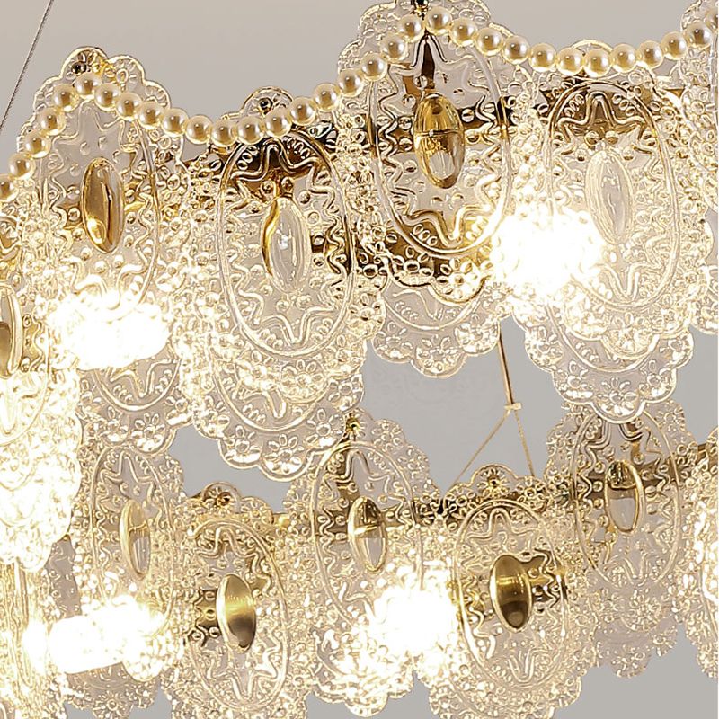 Metal Modern Pendant Light Oval Shape Island Light with Glass Shade for Living Room