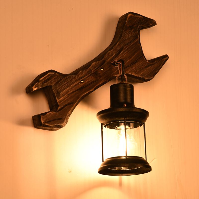 Lanterne à chambre à coucher Mur Light Wood 1 Light Light Industrial Aged Bronze Wall Lampy With With Tool Back Plate