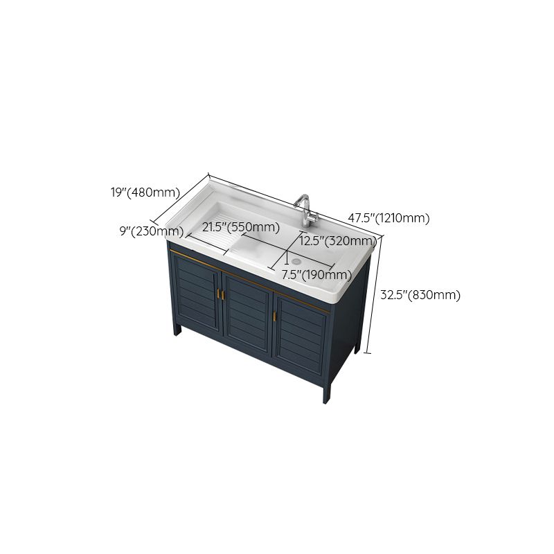 Blue Bath Vanity Single Sink Freestanding Metal Frame Mirror Vanity with Soft Close Doors