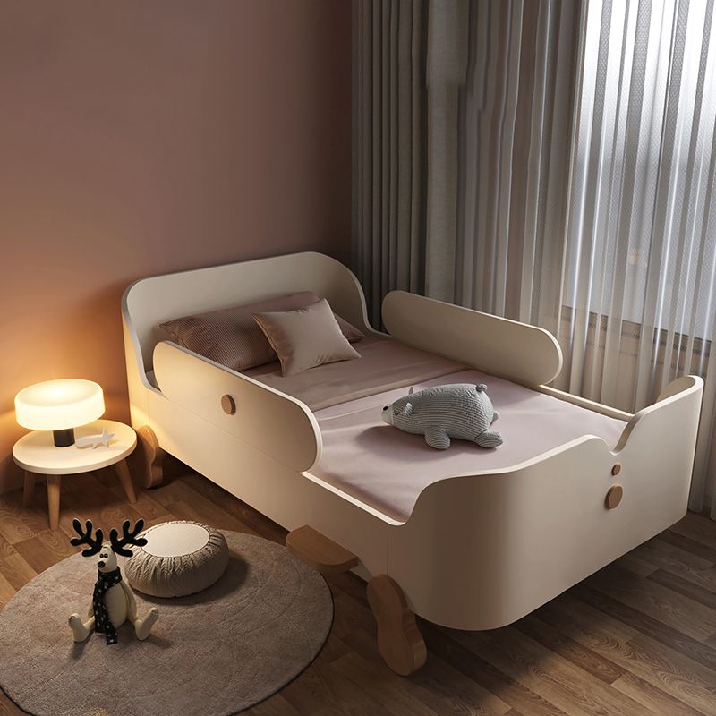 Glam Style Solid Wood Nursery Bed with Guardrail in White/Natural