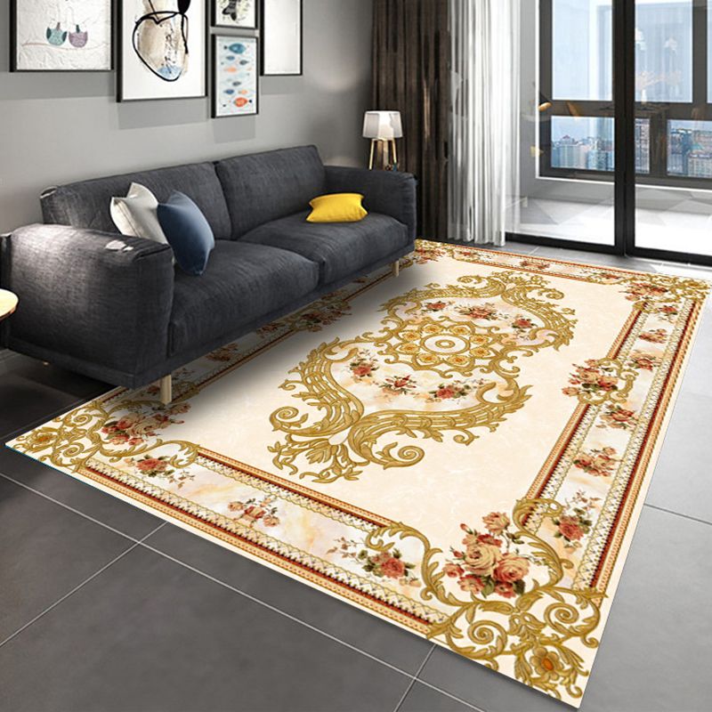 Glam Marble Effect Area Rug Classic Floral Print Carpet Non-Slip Backing Rug for Home Decoration