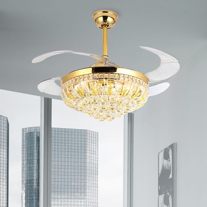 Taglio ventola di montaggio a led conico cristallo moderno semifulto dorato elegante con controllo telecomando/controllo/conversione di frequenza della parete