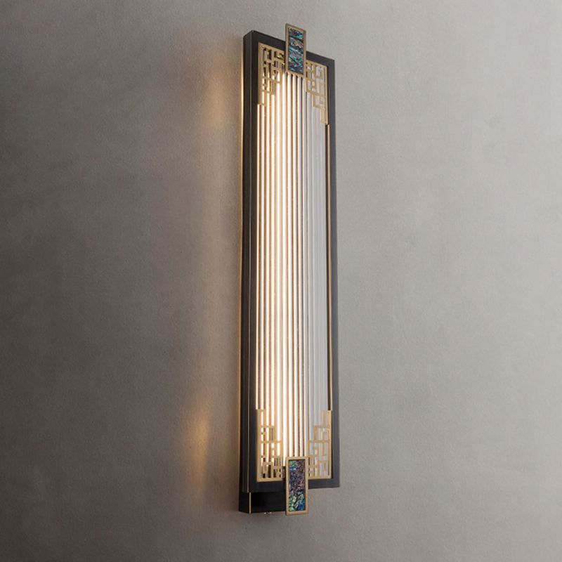 Modern Metal Wall Sconce Rectangle Shape Sconce Lights with Glass Shade for Living Room