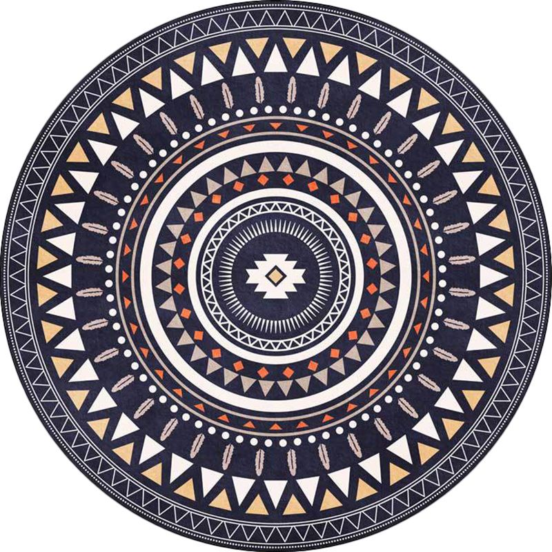 Vintage Concentric Circles Pattern Rug Blue and Green Tribal Rug Polyester Washable Anti-Slip Backing Area Rug for Living Room