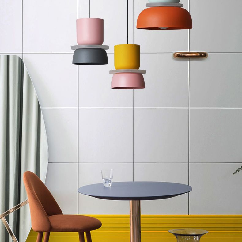 Macaron 1-Light Pendant Lighting Fixture Geometric Ceiling Light with Metal Shade