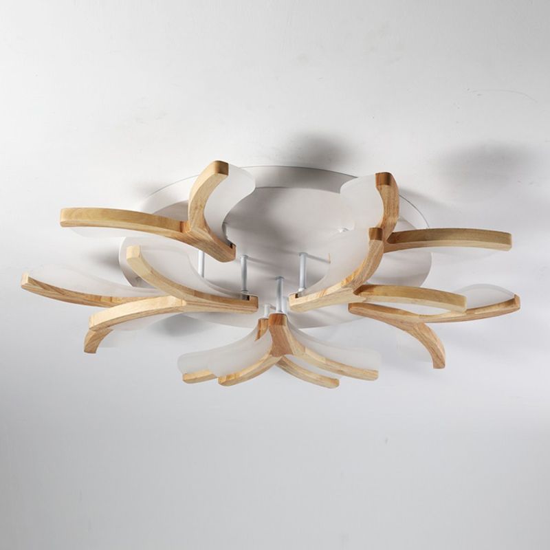 Satélite artificial de color madera cruda semiintegrado, lámpara de techo de madera moderna y simple con pantalla de acrílico