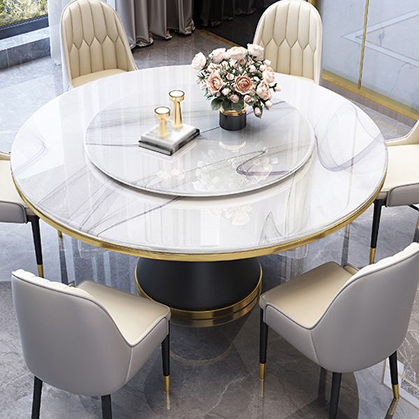 Marble Dining Table Luxury Style Single Pedestal Base Table for Dining Room