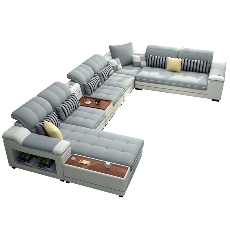 Pillow Top Arm Sofa Modular Faux Leather/Linen U-Shaped Furniture Sectionals
