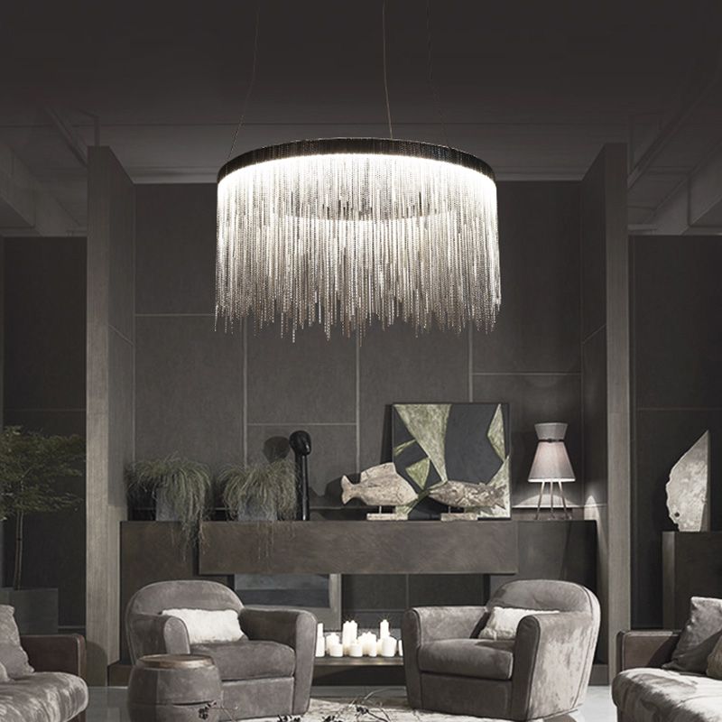 Sombra de cadena de metal Costeo de lámpara contemporánea Luz para sala de estar de comedor