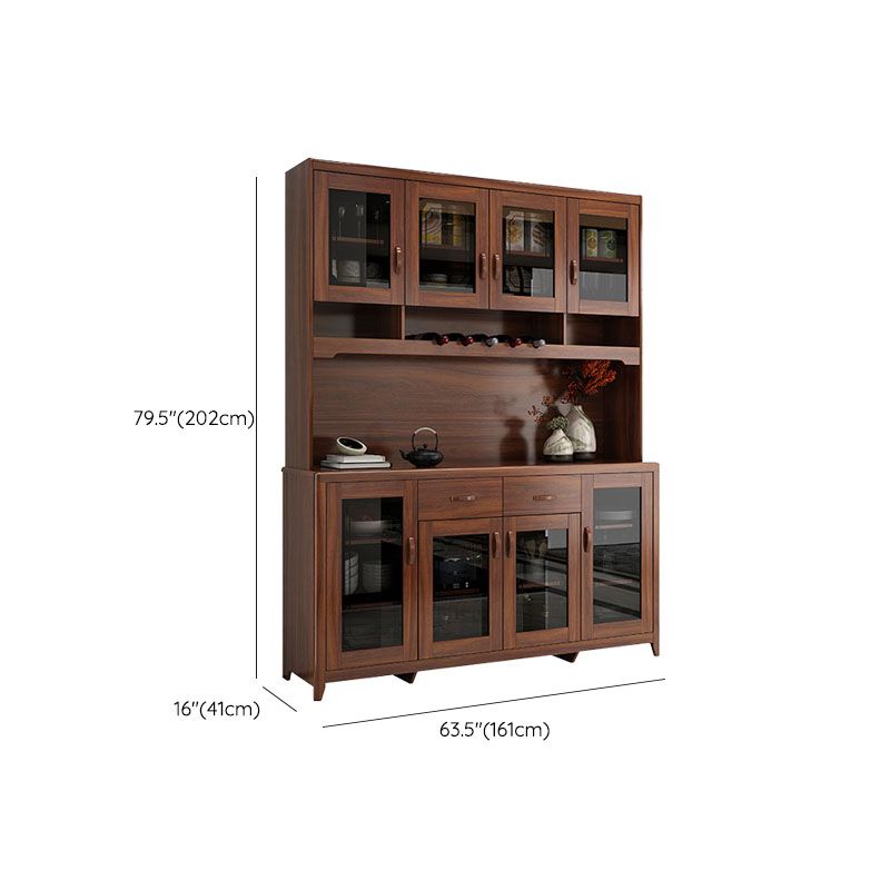 Ultra Modern Rubber Wood Dining Hutch Glass Doors Storage Cabinet with Drawers