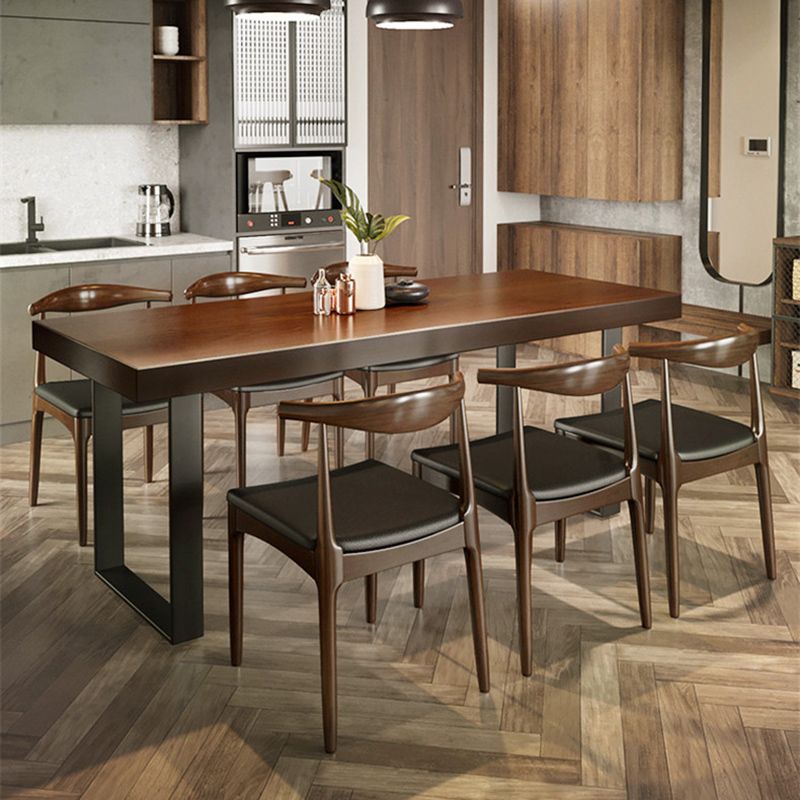 Industrial 1/4/5/7 Pieces Furniture Solid Wood Rectangle Dining Room Set in Brown