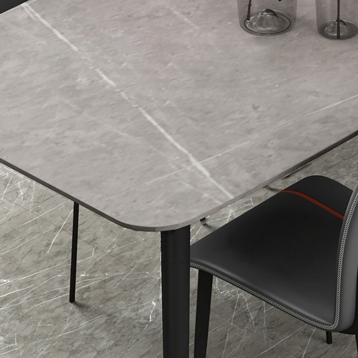 Simplicity Style Sintered Stone Dining Table 4 Legs Carbon Steel Base Rectangle Table for Home