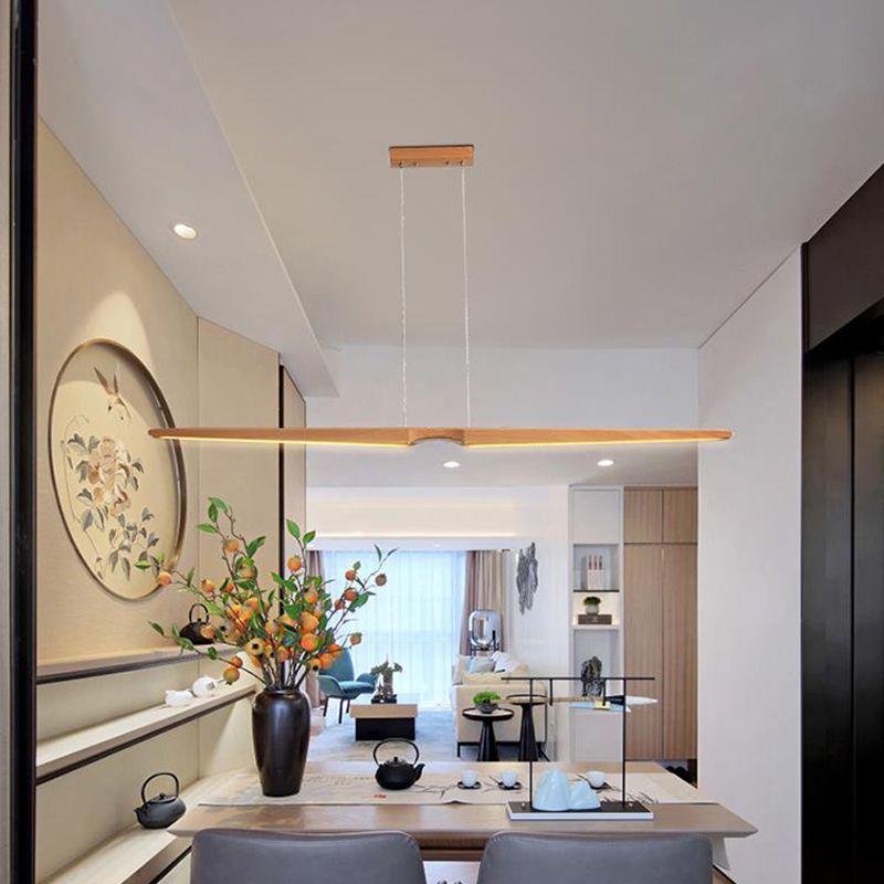 Éclairage de pendentif en bois linéaire moderne LED LED PLACE PLACE PLACE POUR BURE