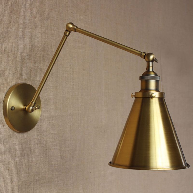 Conical Shade Iron Wall Mount Light Antique 1 Bulb Bedroom Wall Lighting Fixture
