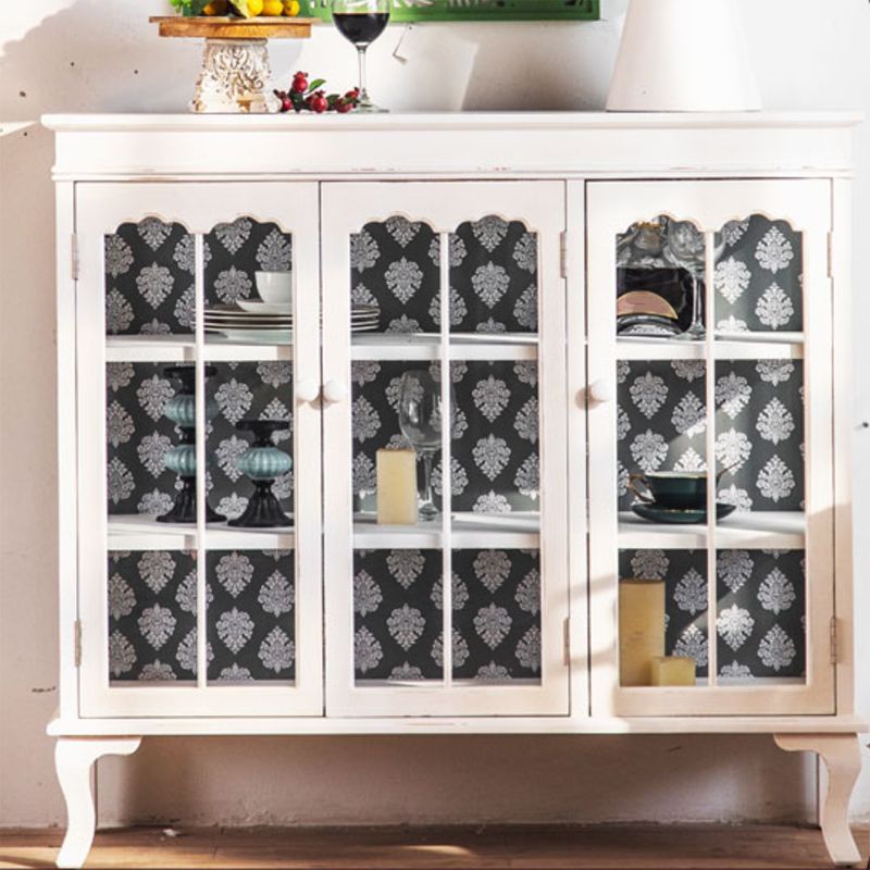 Traditional Curio Cabinet Solid Wood Storage Cabinet for Dining Room