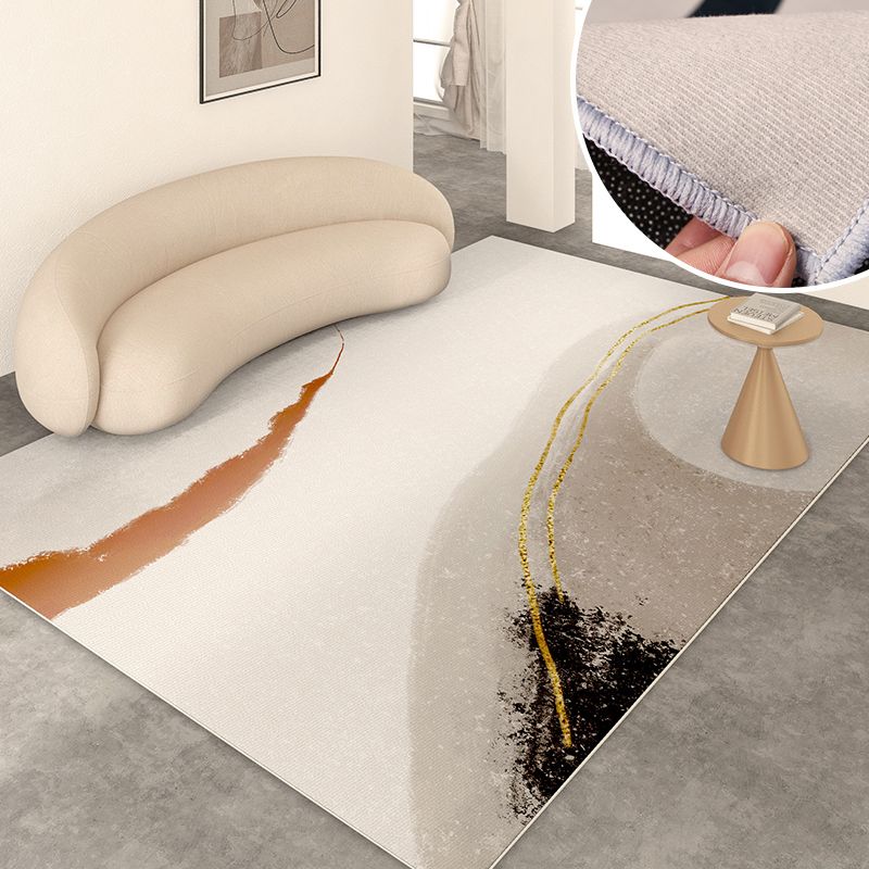 Modern Living Room Rug Color Block Polyester Area Carpet Non-Slip Backing Area Rug