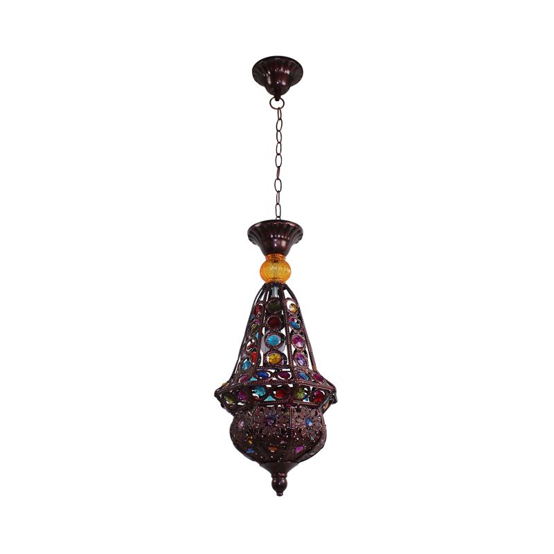 1 Bulb Urn Pendulum Light Vintage Copper Metal Suspended Lighting Fixture for Dining Room