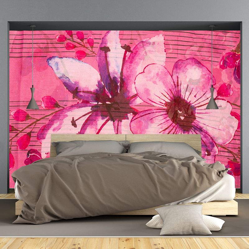 Flower Illustration Contemporary Wall Covering for Living Room, Made to Measure