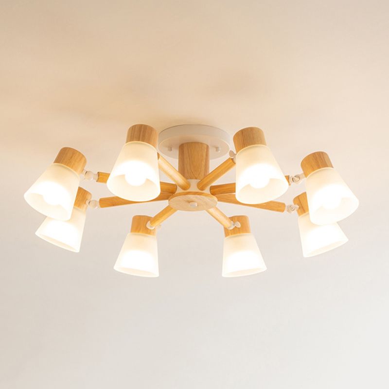 3/6/8-Light Modernism Beige Flush Mount Lighting Shaded Wooden Ceiling Light