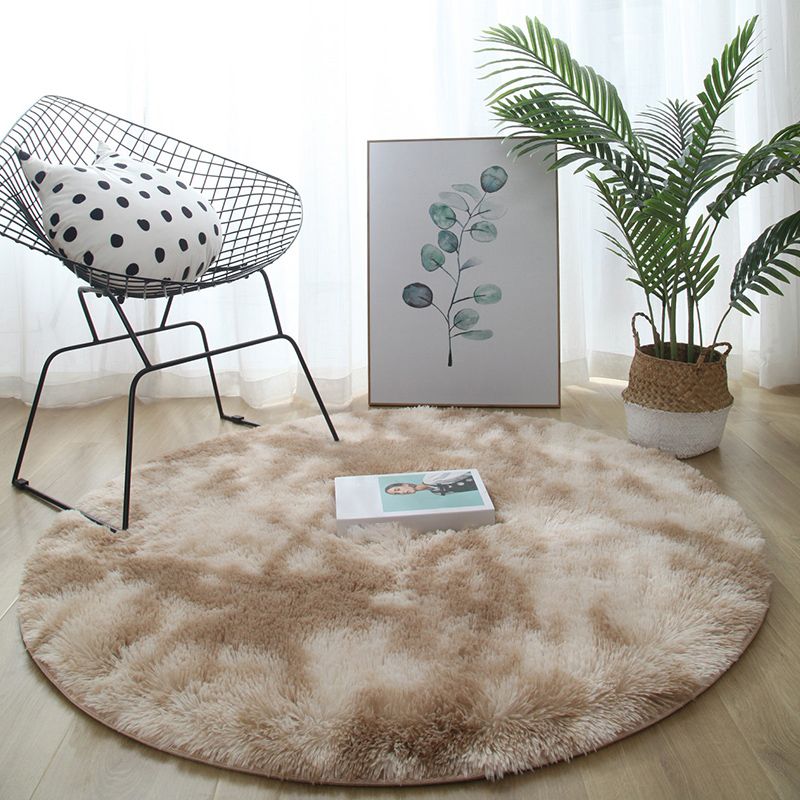 Round Solid Carpet Polyester Modern Indoor Rug Non-Slip Backing Shag Area Carpet for Living Room