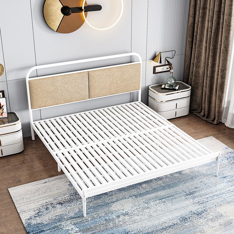 Metal Slat Bed 79 inch Wide with  RectangularUpholstered Headboard