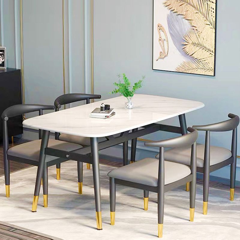 Traditional Faux Marble Top Dining Set with 4 Black Metallic Legs for Dining Furniture