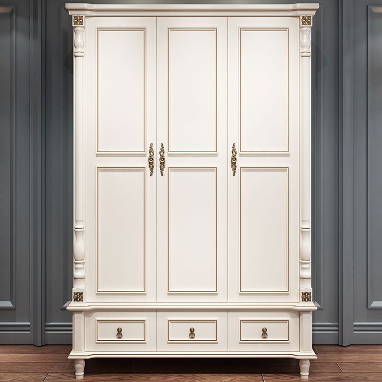 Traditional Wardrobe Armoire White Wooden Wardrobe Cabinet with Legs