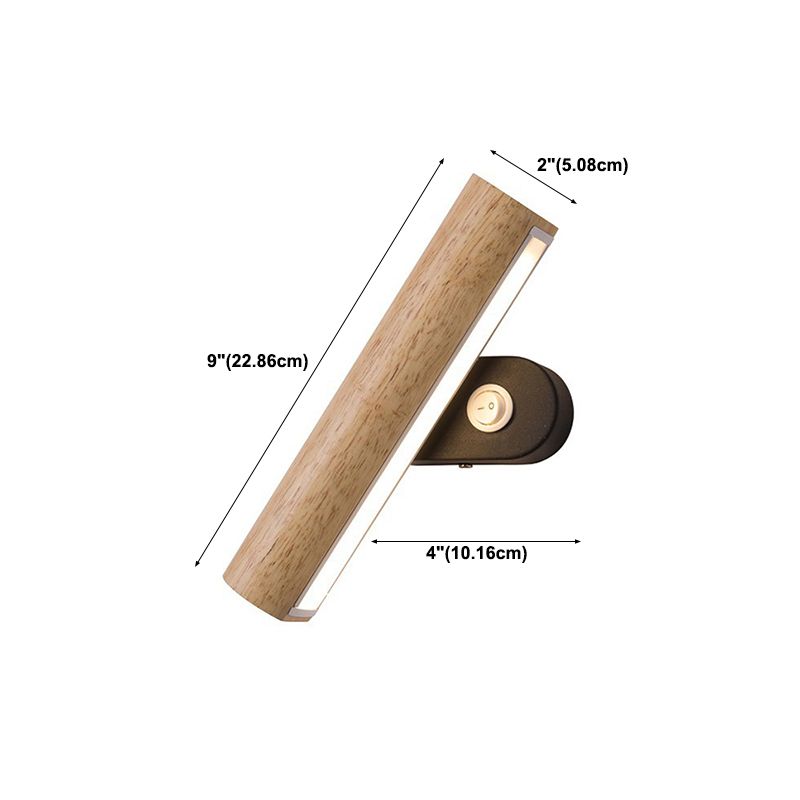 Japanese Style Wooden Wall Light Cylinder Shape Rotatable Wall Lamp for Living Room