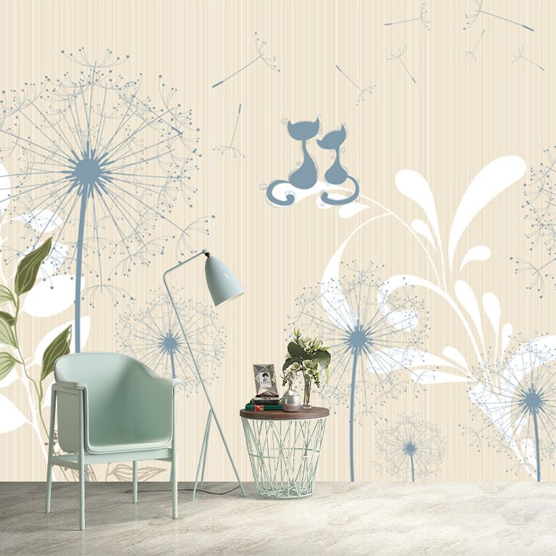 Plants Dandelion Wall Covering Mural Contemporary Non-Woven Fabric Wall Art in Yellow-Blue
