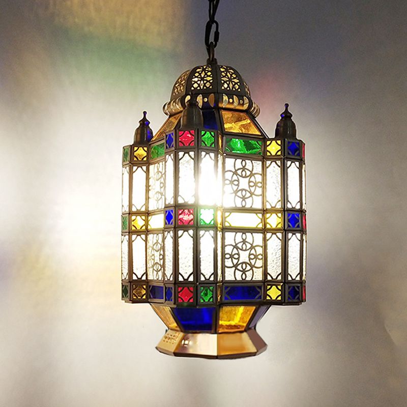 Frosted Glass Brass Chandelier Lantern 3 Heads Art Deco Suspension Pendant Light for Restaurant