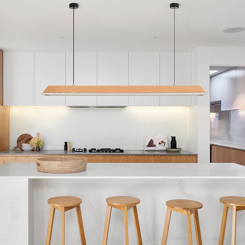 Modern 1-Light Island Light Linear Wood Island Chandelier Lights for Office