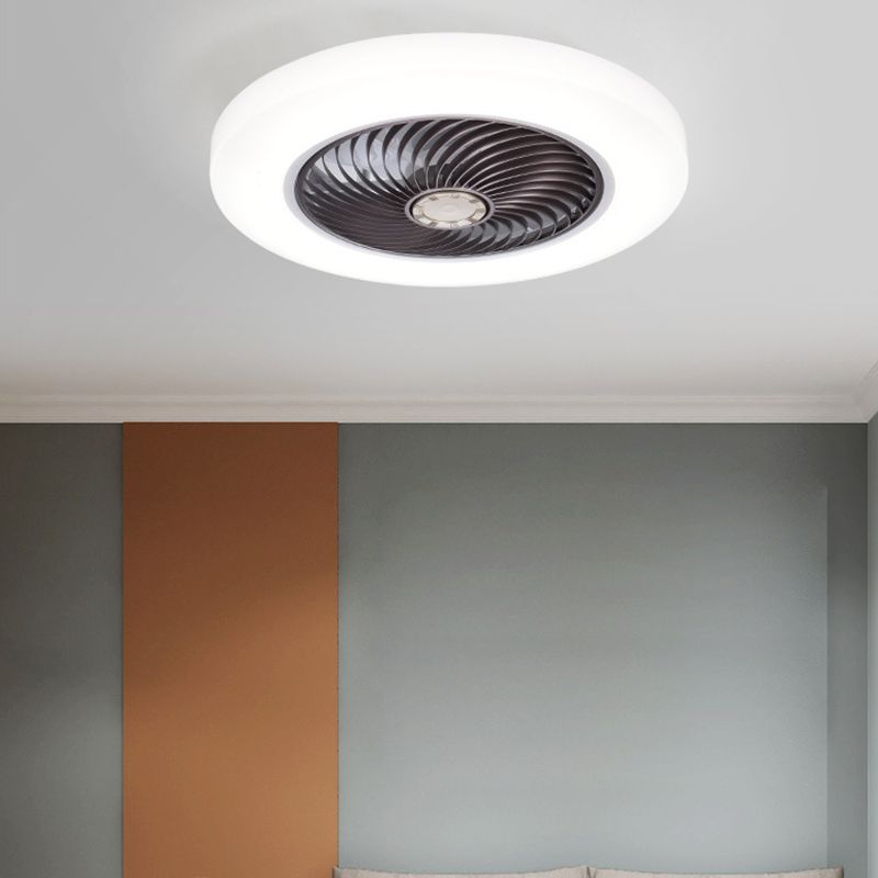 Modern Style Round Fan Light Fixture Acrylic Bedroom LED Semi Flush Ceiling Light