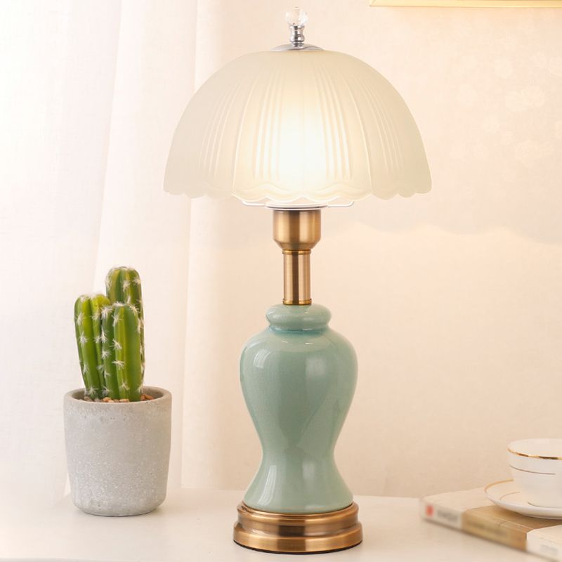 1-Light Bedroom Table Lamp Modern Style Glass Dome Shade Nightstand Light
