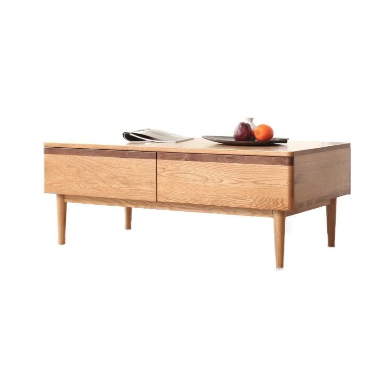 Scandinavian Rectangle Coffee Table with 5 Drawers in Natural