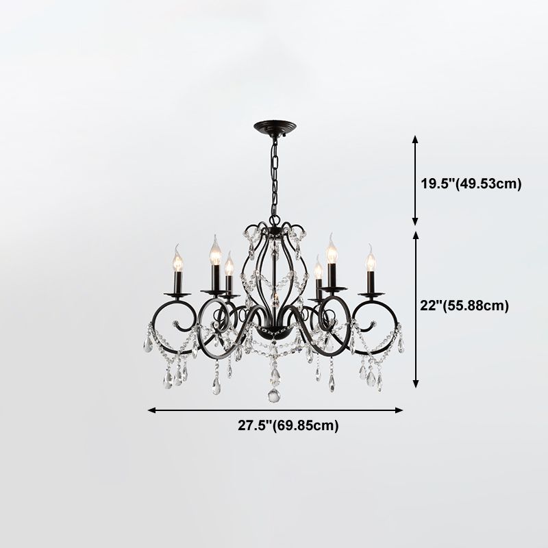 Countryside Candle Chandelier Black Pendant Lighting Fixtures for Living Room