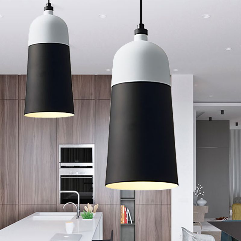 Metal Domed Hanging Light Fixture 1 Light Modern Simple Suspension Lamp in Black and White
