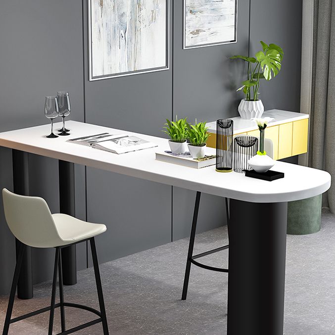 Contemporary White Bar Table Set 1/3/5 Pcs Stone Top Bar Table and Leather Stools