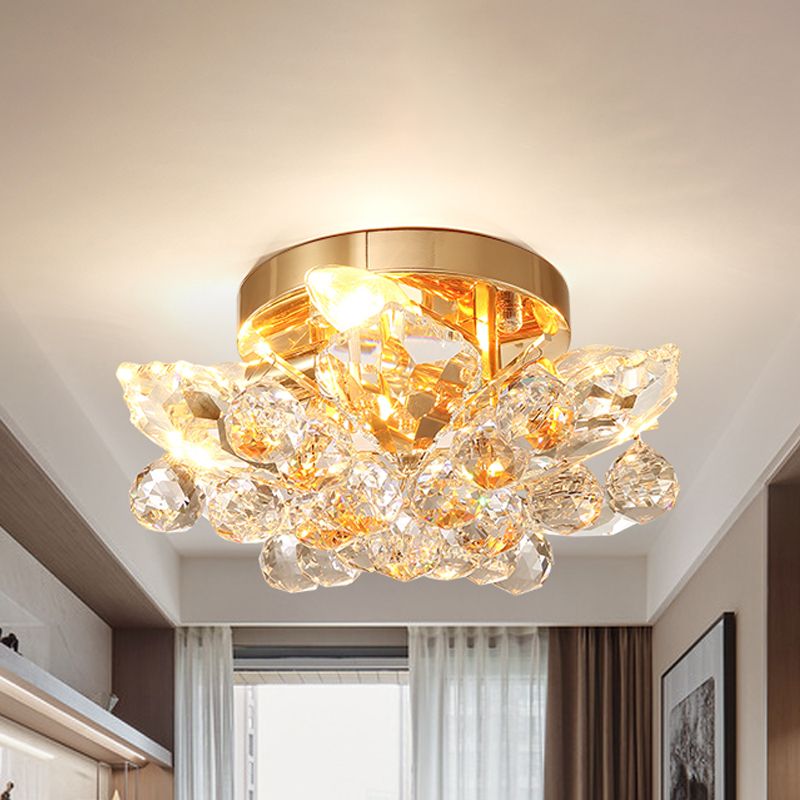 4 Lumières Bédouillère Flush Plafond Légère Minimale Or / Silver Flush à ébullition Eclairage avec Irrégulier Crystal Shade