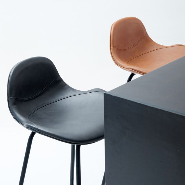 Contemporary Footrest Low Back Bar Stool Leather Counter Stool for Living Room