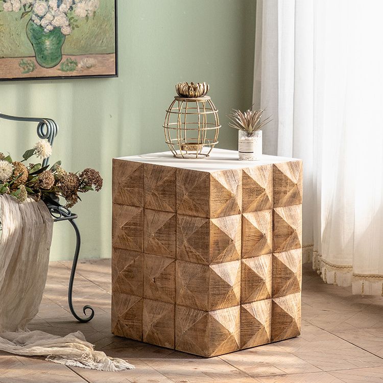 24.21" Tall Drum Side Table Solid Wood Square End Table Stand