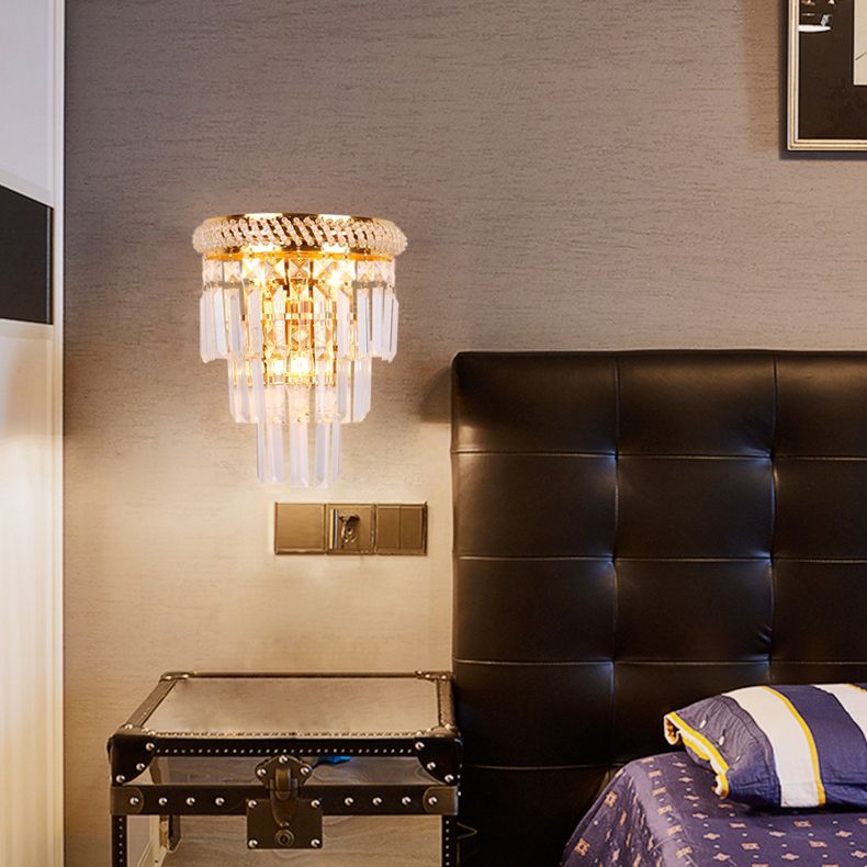 Modern Luxury Stagger Wall Lamp Electroplate Metal 3-Light Wall Sconce with Crystal Shade