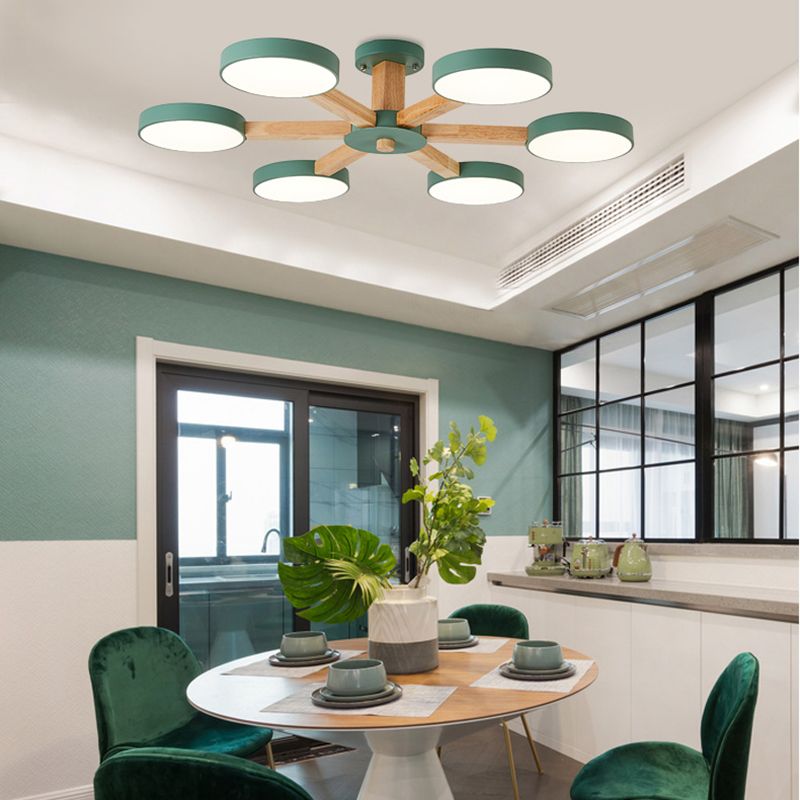 Nordic Round Ceiling Light Wood Multi Light LED Flush Mount Light for Living Room
