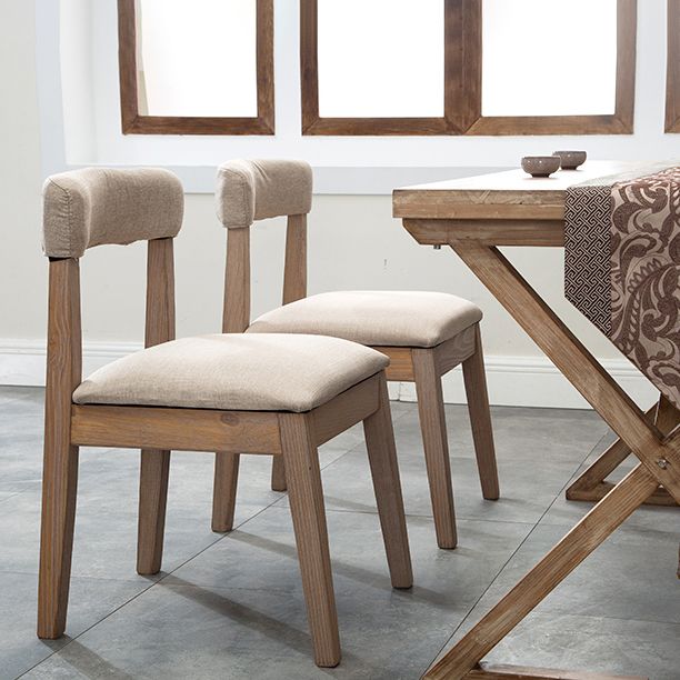 Silla lateral casera de estilo campestre, silla tapizada de madera con respaldo abierto para comedor