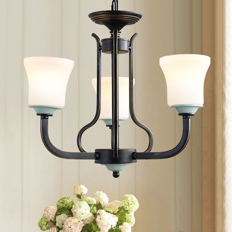 Bell Living Pendant Chandelier Traditional Opal Verre 3/6 Lumières Black suspension Aménagement