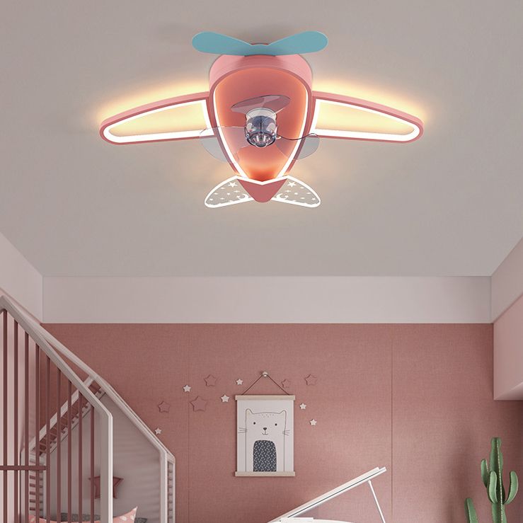 Children LED Ceiling Fan Light Simple Ceiling Mount Lamp with Acrylic Shade for Kid's Room